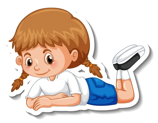 Sticker Πρότυπο Ένα Κορίτσι Στην Τοποθέτηση Θέτουν Απομονωμένη Εικόνα — Διανυσματικό Αρχείο
