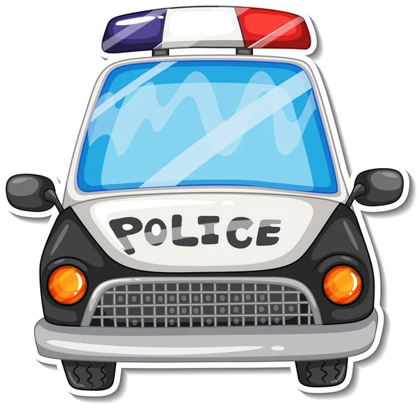 Diseño Etiqueta Engomada Con Vista Frontal Del Coche Policía Ilustración — Vector de stock