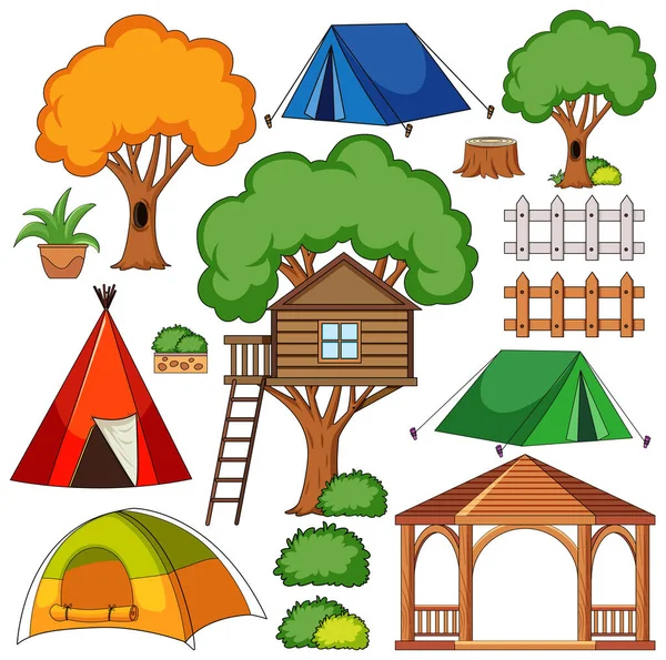 Ensemble Objets Camping Illustration Isolée — Image vectorielle