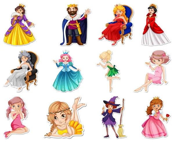 Sticker Set Avec Différentes Illustrations Personnages Dessins Animés Conte Fées — Image vectorielle