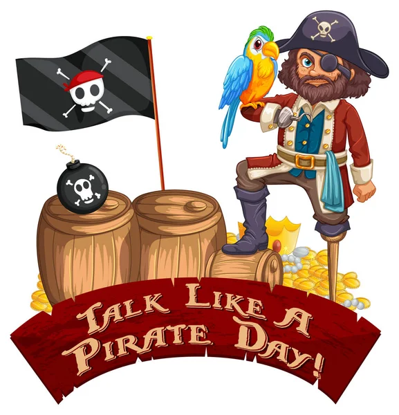 海賊漫画のキャラクターイラストと海賊の日のフォントバナーのような話 — ストックベクタ