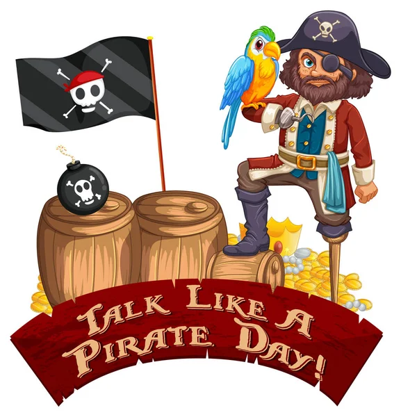 Tala Som Pirate Day Teckensnitt Banner Med Pirate Tecknad Figur — Stock vektor