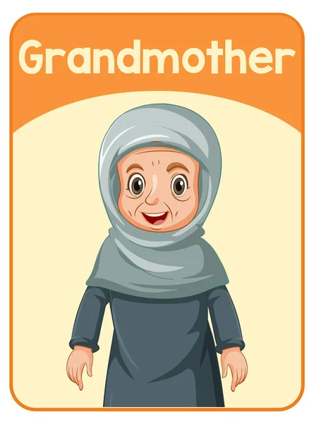 Educational English Word Card Grandmother Illustration — Stock Vector