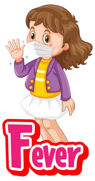 Fever Font Design Girl Wearing Medical Mask White Background Illustration — Stock Vector