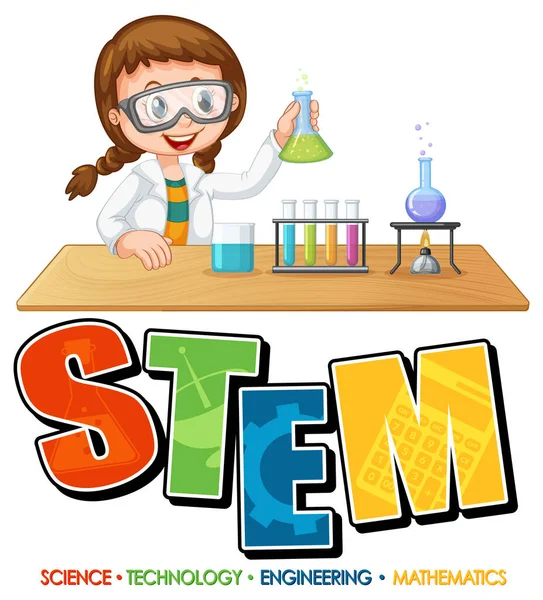 Mint Bildungs Logo Mit Wissenschaftlermädchen Zeichentrickfigur Illustration — Stockvektor