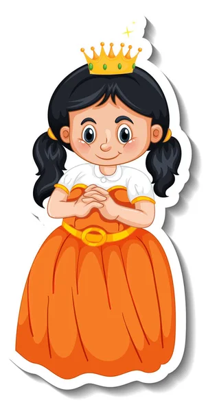 Sticker Template Little Princess Cartoon Character Isolated Illustration — Stock Vector