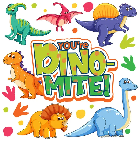 Cute Dinosaurs Cartoon Character Youre Dino Mite Font Banner 로열티 프리 스톡 일러스트레이션