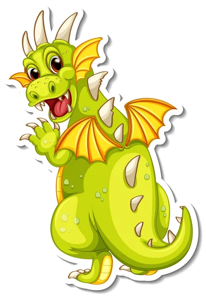 Lindo Dragón Dibujos Animados Personaje Pegatina Ilustración — Archivo Imágenes Vectoriales