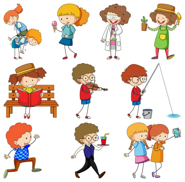 Σύνολο Διαφορετικών Doodle Παιδιά Εικονογράφηση Χαρακτήρα Κινουμένων Σχεδίων — Διανυσματικό Αρχείο