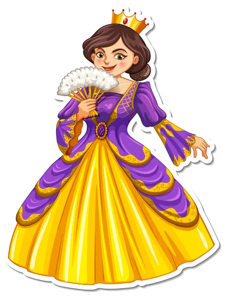 Schöne Königin Cartoon Charakter Aufkleber Illustration — Stockvektor