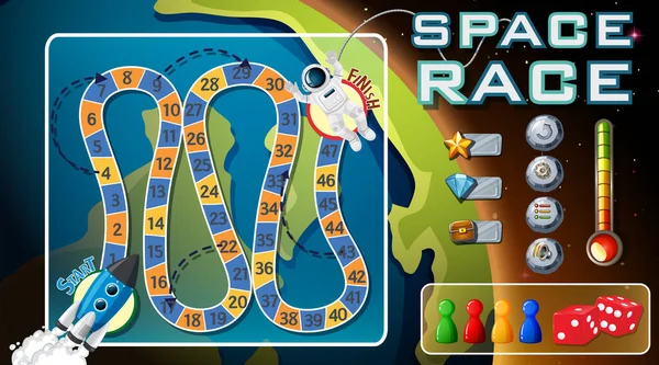 带有空间主题说明的蛇和梯子游戏模板 — 图库矢量图片