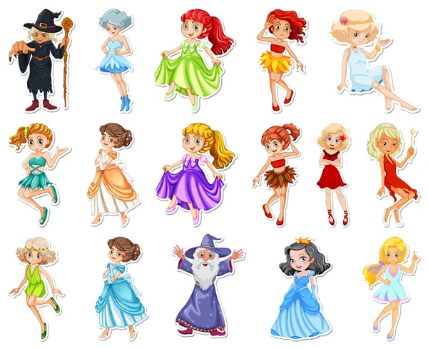 Sticker Set Different Fairytale Cartoon Characters Illustration — Stock Vector