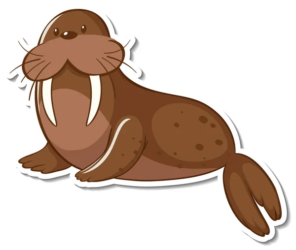 Ein Walross Animal Cartoon Sticker Illustration — Stockvektor