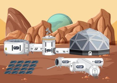 Uzay istasyonu illüstrasyonlu dış uzay sahnesi