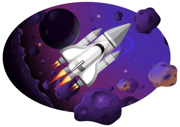 Fusée Avec Astéroïdes Dans Illustration Galaxie — Image vectorielle
