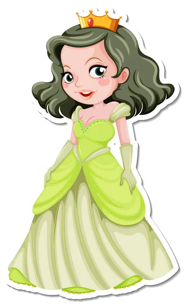 Mooie Prinses Cartoon Karakter Sticker Illustratie — Stockvector