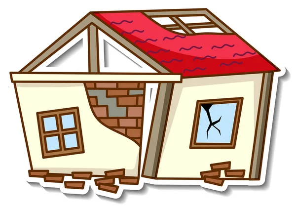 Modelo Adesivo Com Uma Casa Destruída Ilustração Isolada —  Vetores de Stock