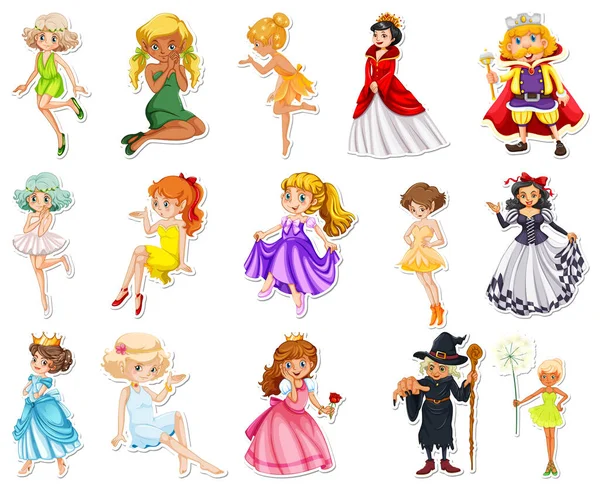 Sticker Set Different Fairytale Cartoon Characters Illustration — Stock Vector