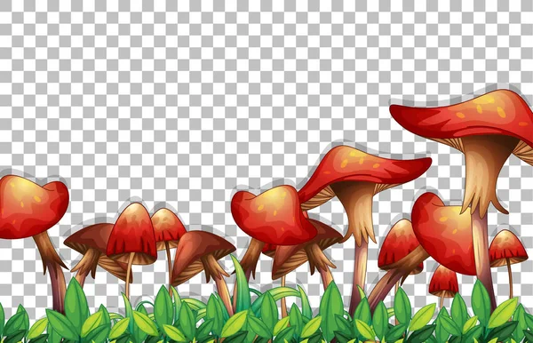 Pilze Und Blätter Auf Transparentem Hintergrund — Stockvektor