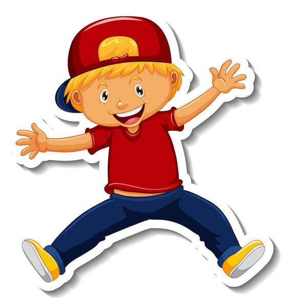 Sticker template with a boy cartoon character isolated illustration