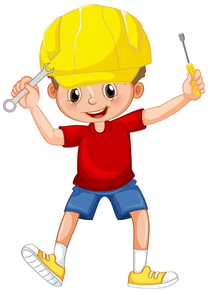 Boy Holding Hand Tools White Background Illustration — Stock Vector