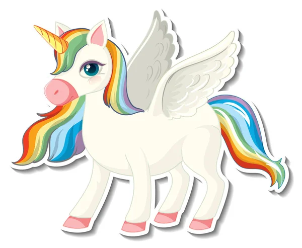 Leuke Eenhoorn Stickers Met Een Regenboog Pegasus Cartoon Karakter Illustratie — Stockvector