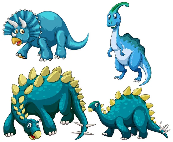 Set Van Blauwe Dinosaurus Cartoon Karakter Illustratie — Stockvector