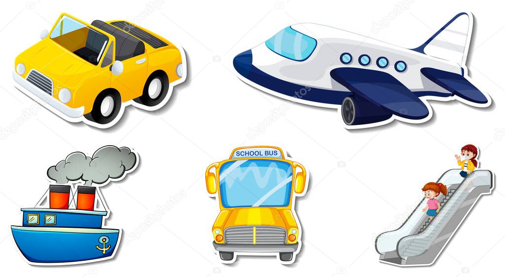 Random stickers with transportable vehicle objects illustration