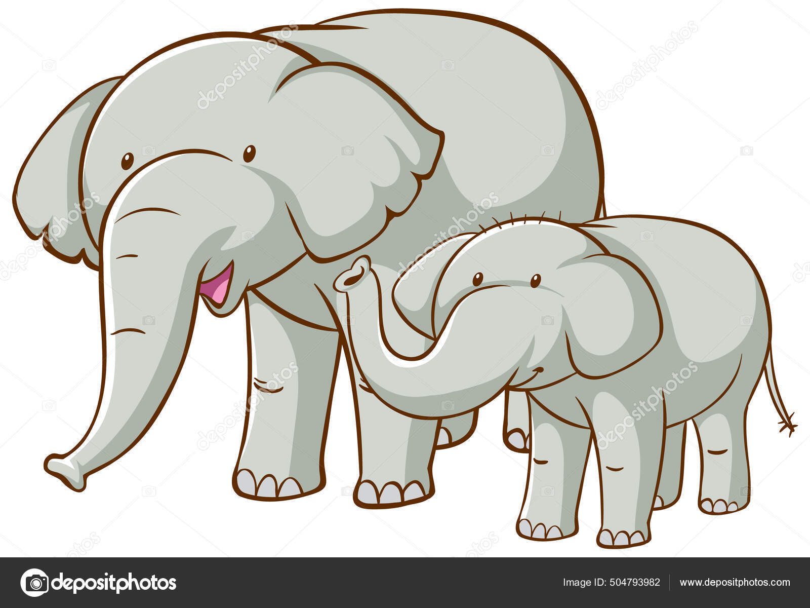 Big and small cartoon elephants. Vector clip art illustration with