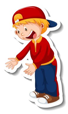 İzole edilmiş bir erkek çizgi film karakteri ile çıkartma şablonu