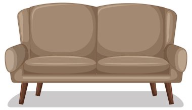 Beyaz arkaplanda izole edilmiş bej renkli iki kişilik kanepe.