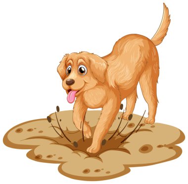 Beyaz arkaplanda Golden Retriever köpek karikatürü