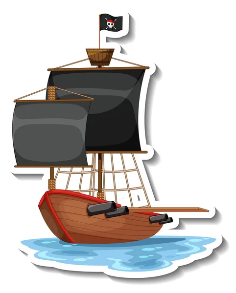 Шаблон Наклейки Изолированной Иллюстрацией Пиратского Корабля — стоковый вектор