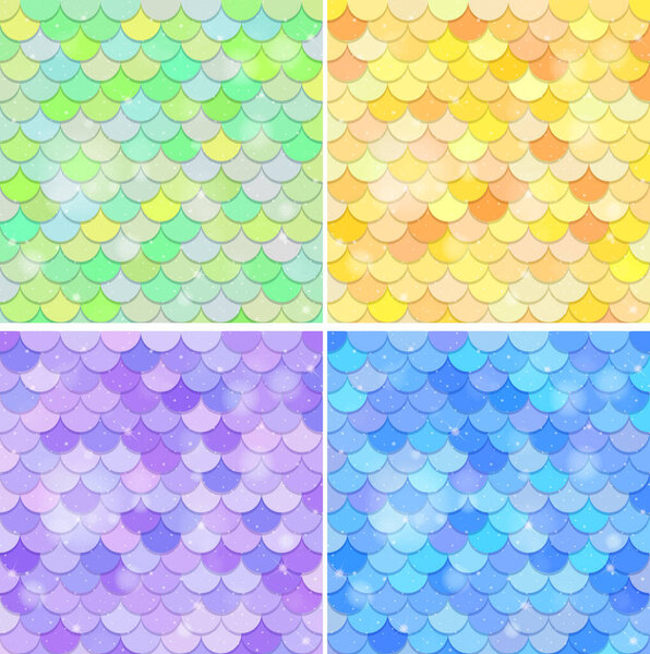 Set of fish scale seamless pattern background illustration