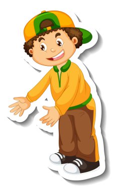 İzole edilmiş bir erkek çizgi film karakteri ile çıkartma şablonu