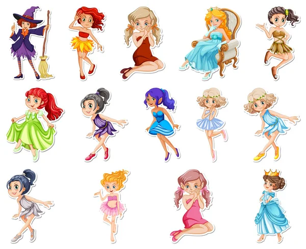 Set Stickers Beautiful Fairies Mermaid Cartoon Character Illustration — Stock Vector