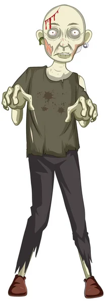 Personnage Zombie Effrayant Sur Fond Blanc Illustration — Image vectorielle