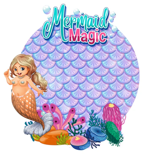Schöne Meerjungfrau Karton Charakter Mit Leeren Pastellwaagen Banner Isolierte Illustration — Stockvektor