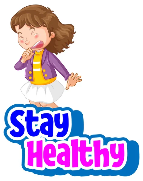 Fonte Stay Healthy Avec Une Fille Qui Éternue Personnage Dessin — Image vectorielle