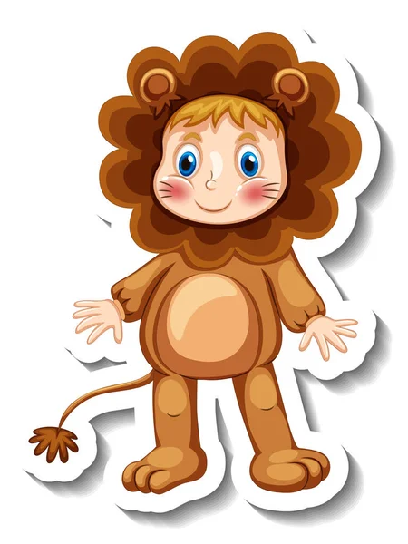 Sticker Template Kid Wearing Lion Mascot Costume Isolated Illustration — Stock Vector