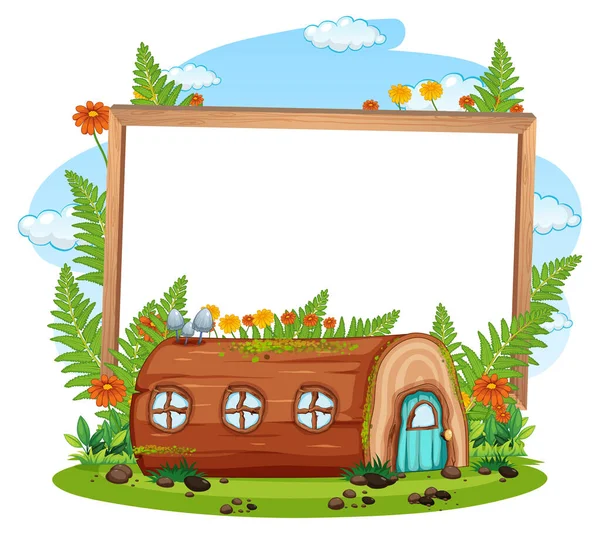 Lege Banner Met Fantasie Houten Huis Illustratie — Stockvector