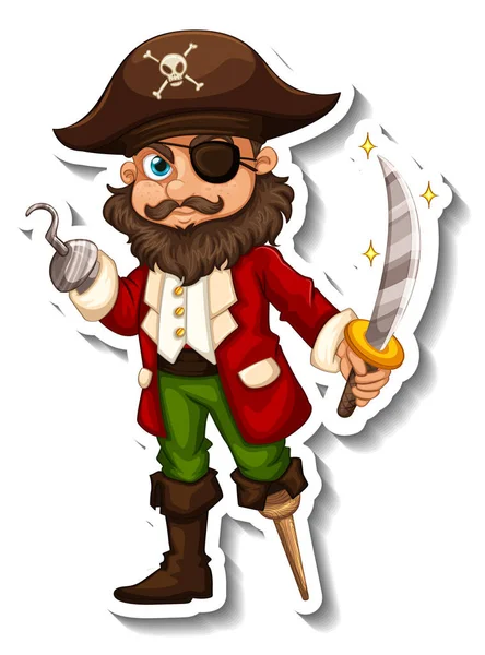 Šablona Samolepky Pirátský Muž Kreslený Znak Izolované Ilustrace — Stockový vektor