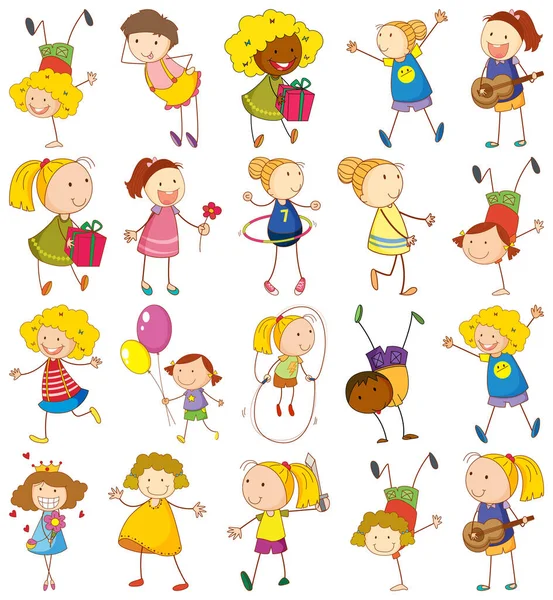 Conjunto Dibujos Animados Diferentes Doodle Niños Ilustración Personajes — Vector de stock