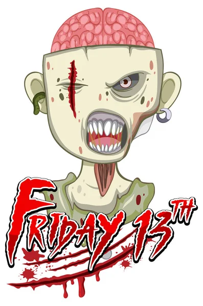 Freitag Der Textentwurf Mit Gruseliger Zombie Illustration — Stockvektor