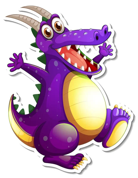 Purple Dragon Tekenfilm Karakter Sticker Illustratie — Stockvector