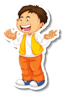 İzole edilmiş bir erkek çizgi film karakteri ile çıkartma şablonu