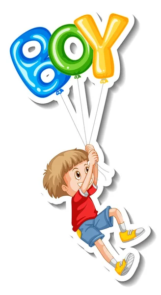 Sticker Template Many Balloons Flying Boy Illustration — Stock Vector