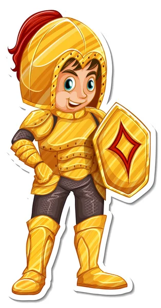 Cavaleiro Armadura Segurando Espada Desenho Animado Personagem Adesivo Ilustração — Vetor de Stock