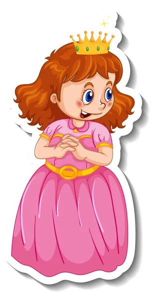 Sticker Sjabloon Met Een Kleine Prinses Cartoon Karakter Geïsoleerde Illustratie — Stockvector