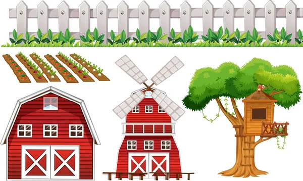 Farm Element Set Isolated White Background Illustration — Stock Vector